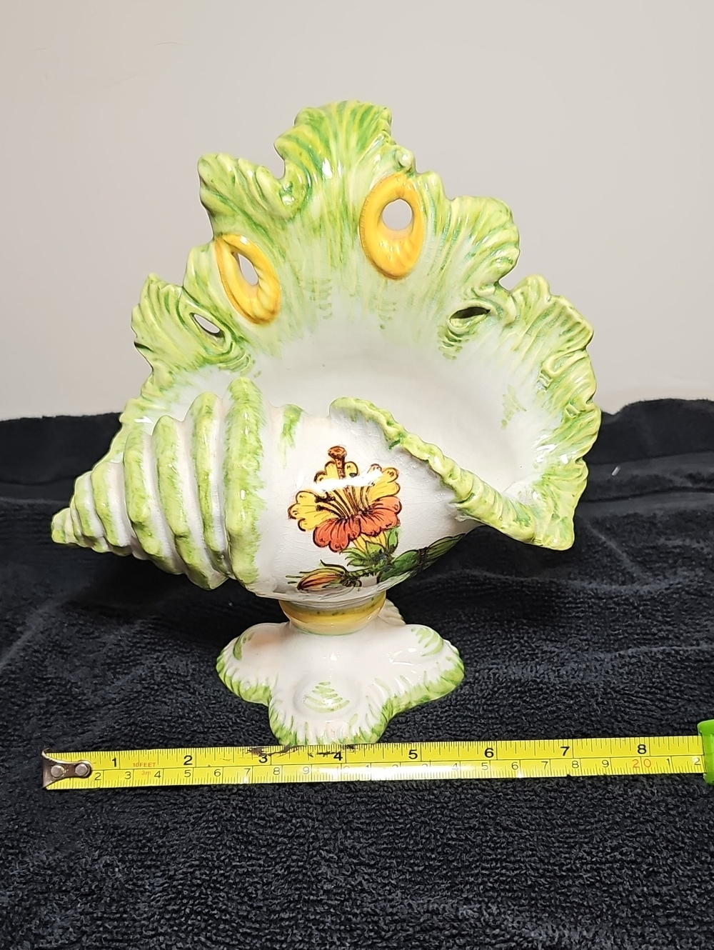 Wilfred Ceramic Shell Vase with Green Trim and Yellow Accents